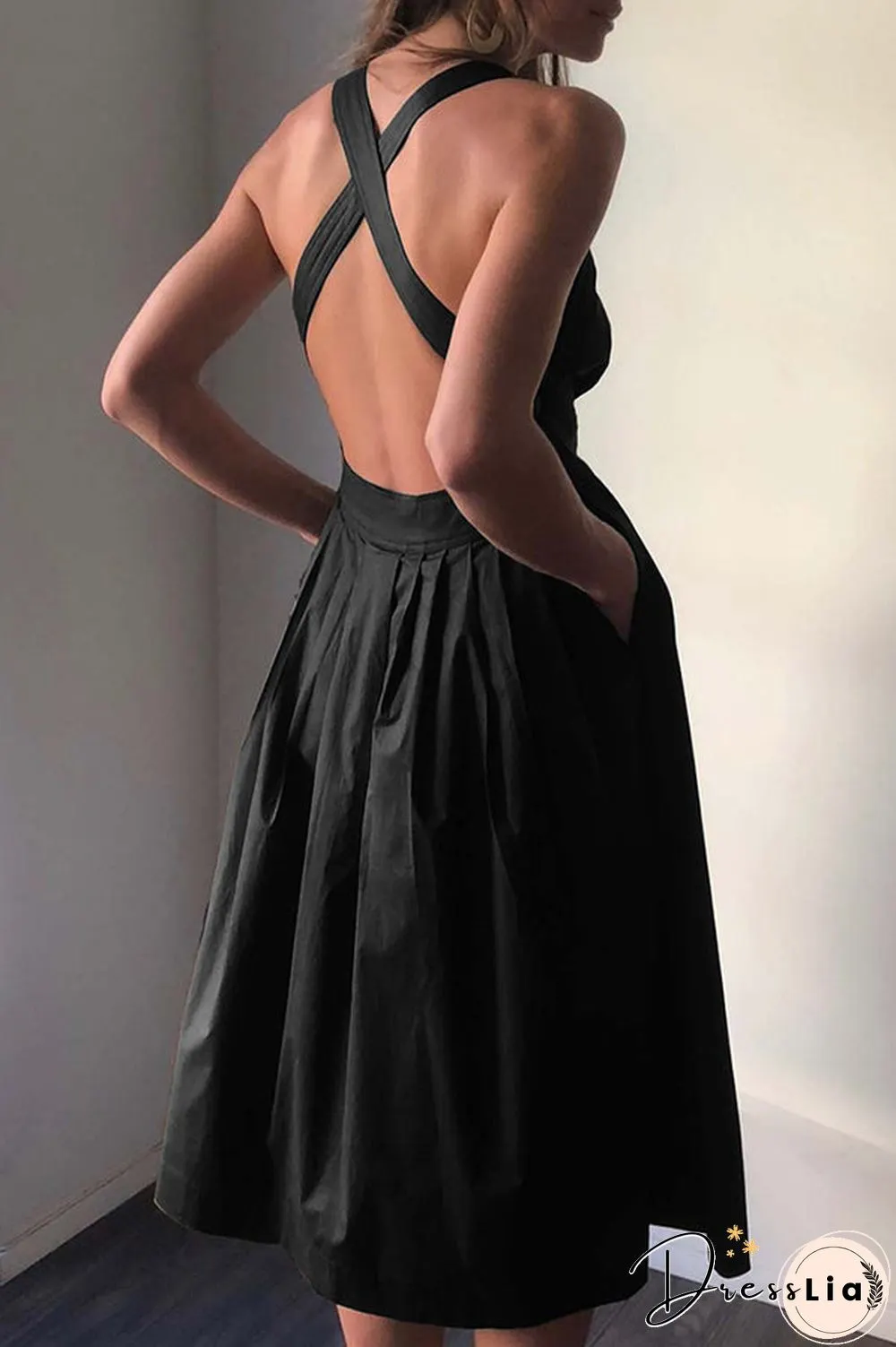 Halter Square Neck Backless Midi Dress