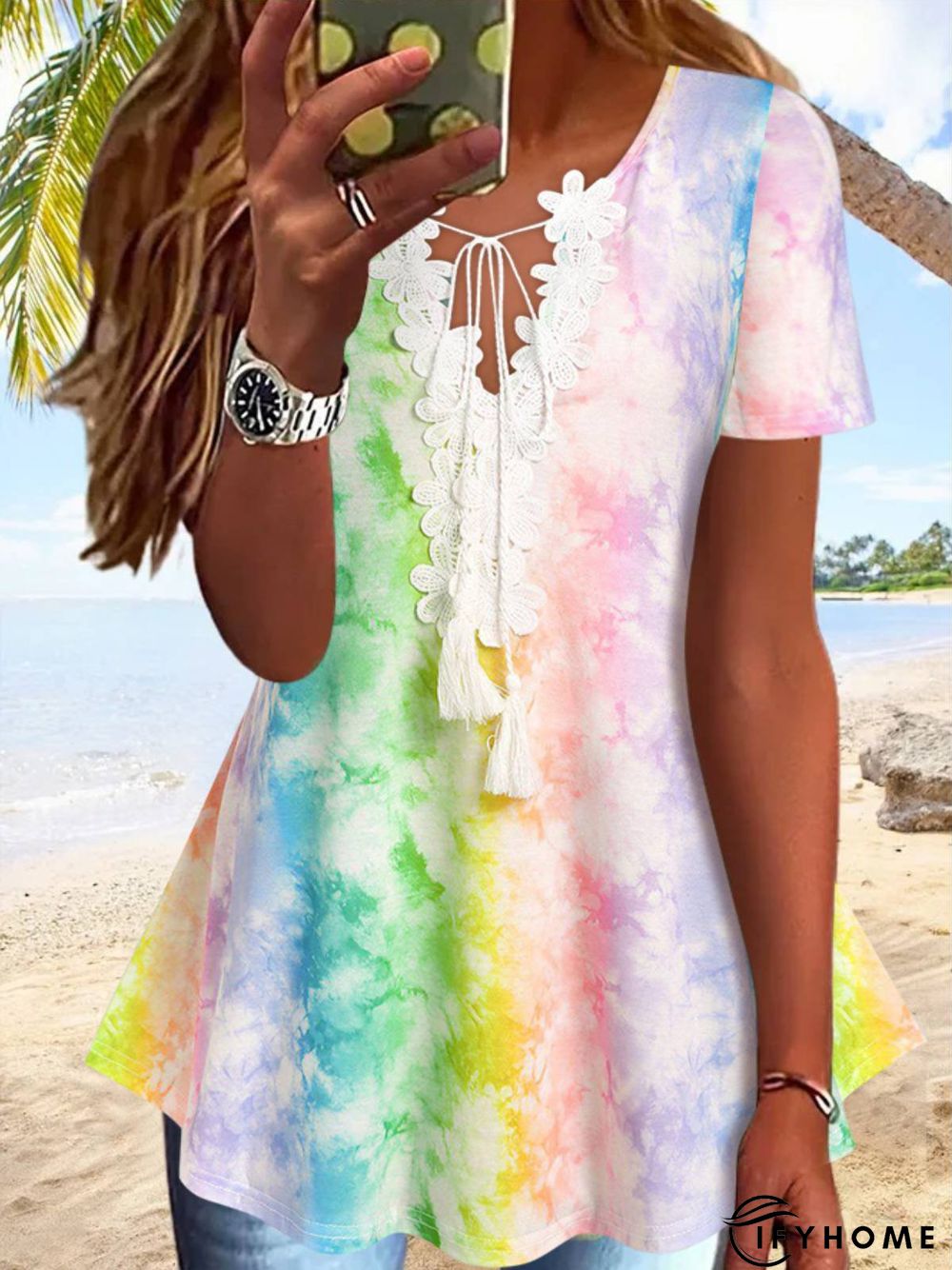 Tie Dye Casual V Neck Tunic T-Shirt | IFYHOME