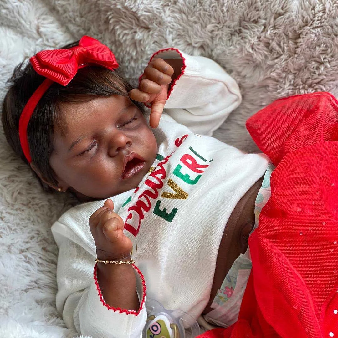 [2023 New Adoption Offer!] 17" African American Reborn Handmade Newborn Asleep Baby Doll Girl Gustave With Curly Black Hair