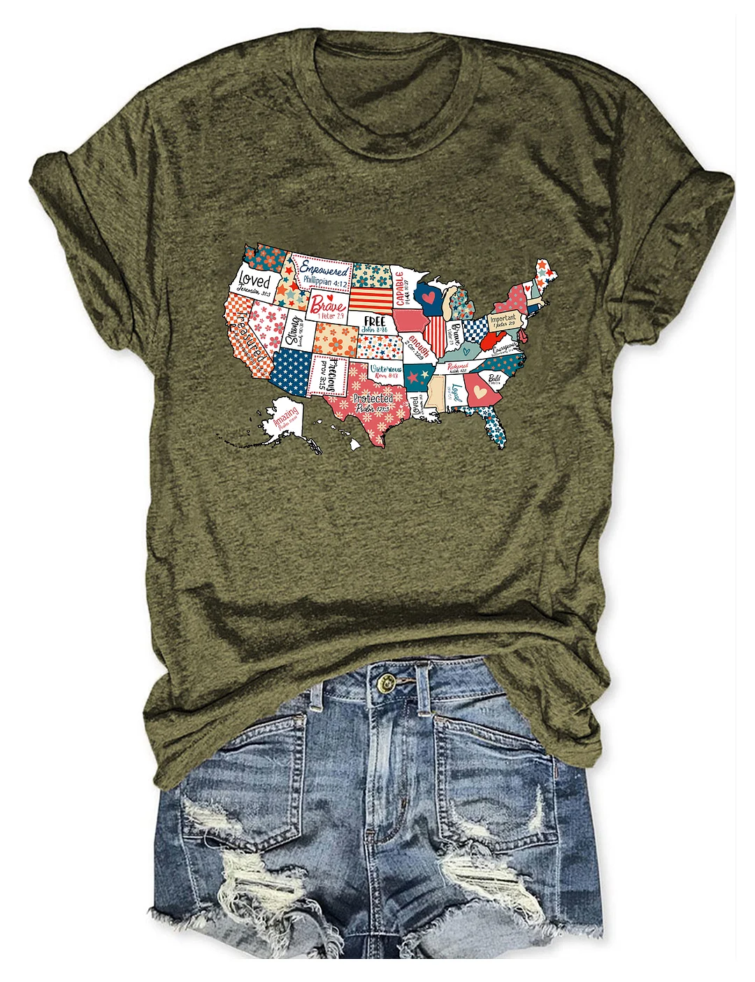 America USA Map Religious 4th Of July T-shirt