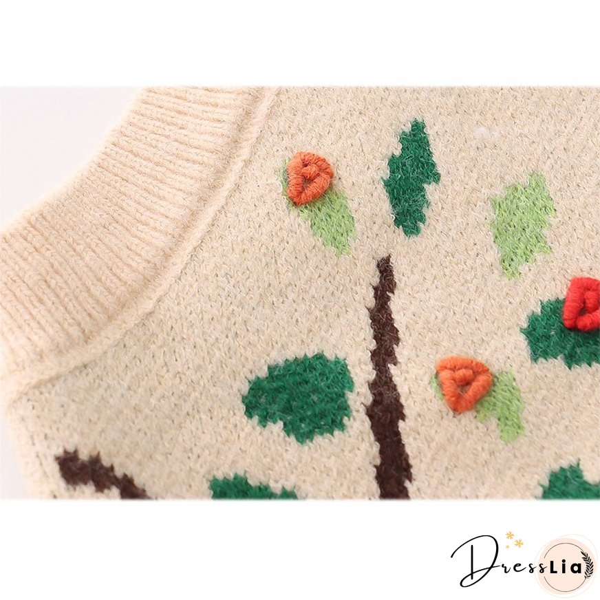 Pastoral Illustration Vest Sweater