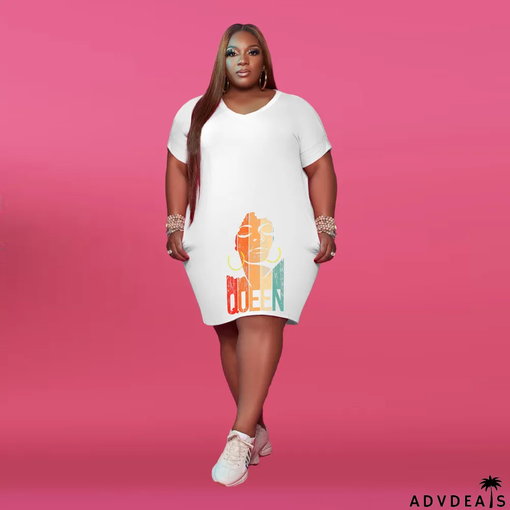 Women'S V Neck Solid Plus Size Women'S Fashion Casual Dress