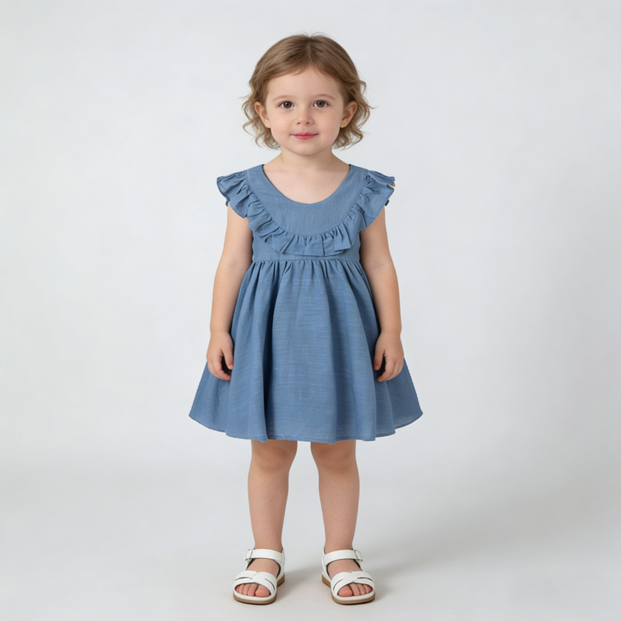 Soft-Hued Ruffled Linen Girls' Dress REAL SILK LIFE