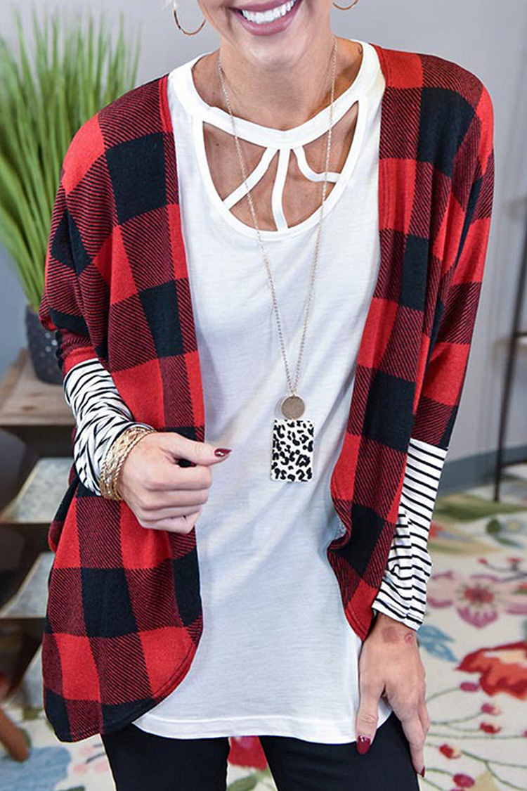 Casual Plaid Striped Split Joint  Contrast Tops - Life is Beautiful for You - SheChoic