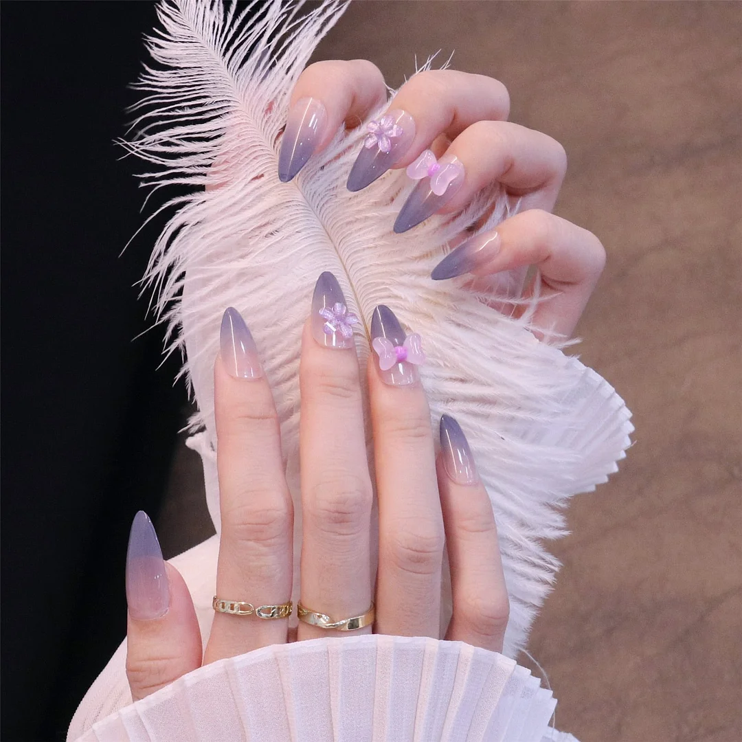 24PCS/box artificial nails with glue Gradients wear long paragraph fashion Manicure patch False nails press on for girls-Nail Inspo