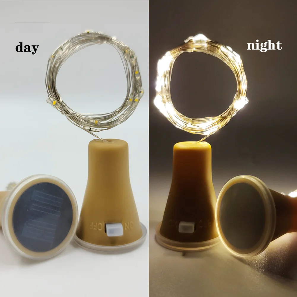 2m 20LED Solar Wine Bottle String Light Wedding Cork Garland Fairy Lamp