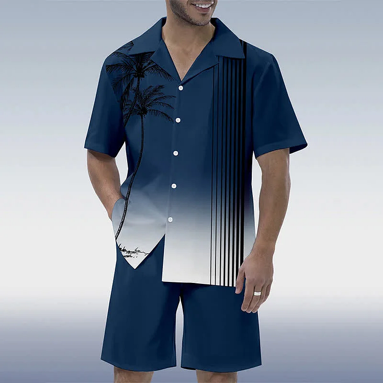 BrosWear Casual Vacation Gradient Cuban Collar Shirt And Shorts Co-Ord