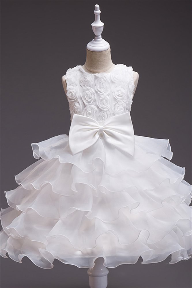 Luluslly Sleeveless Tulle Flower Girl Dress Layers With Flowers Bowknot