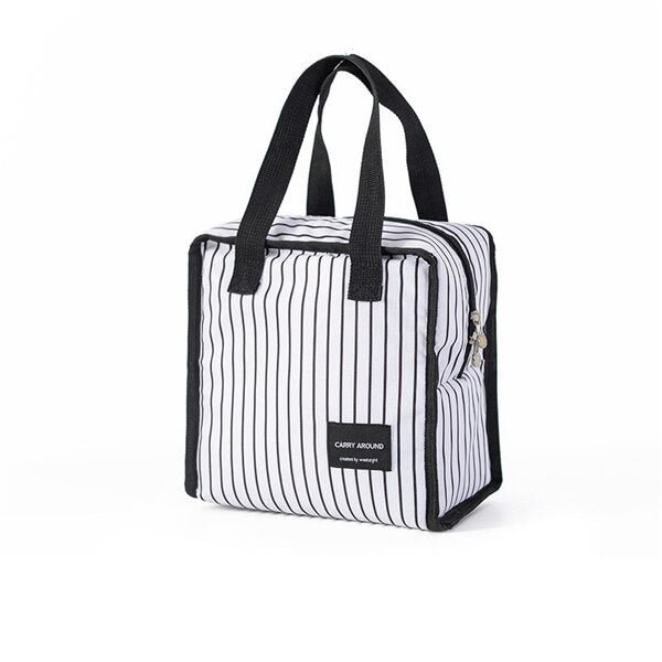 PURDORED 1 Pc Portable Stripe Lunch Bag for Women Food Picnic Cooler Box Insulated Tote Bag Container Bento Bag Organizer