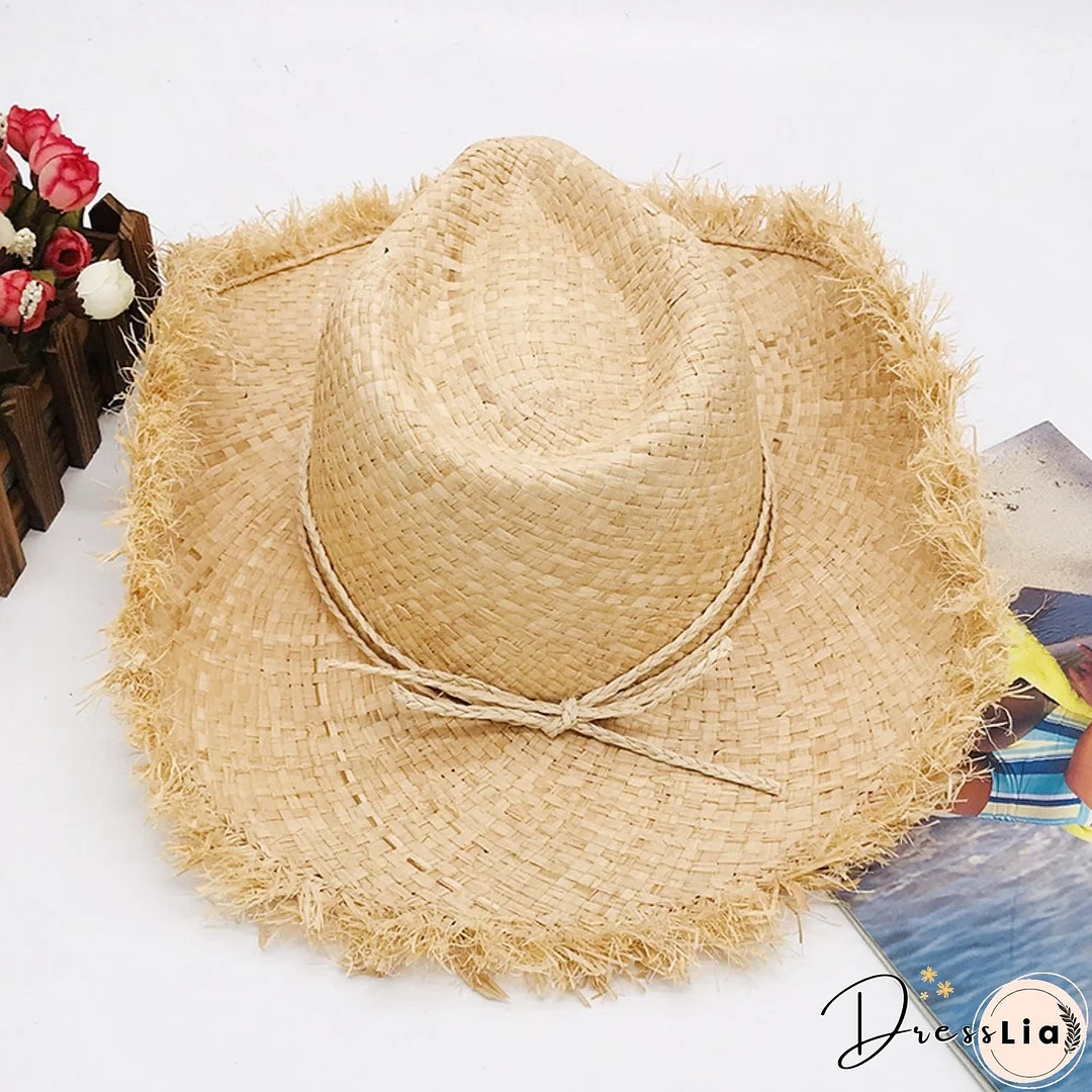 Raw Hem Wide Brim Straw Woven Hat
