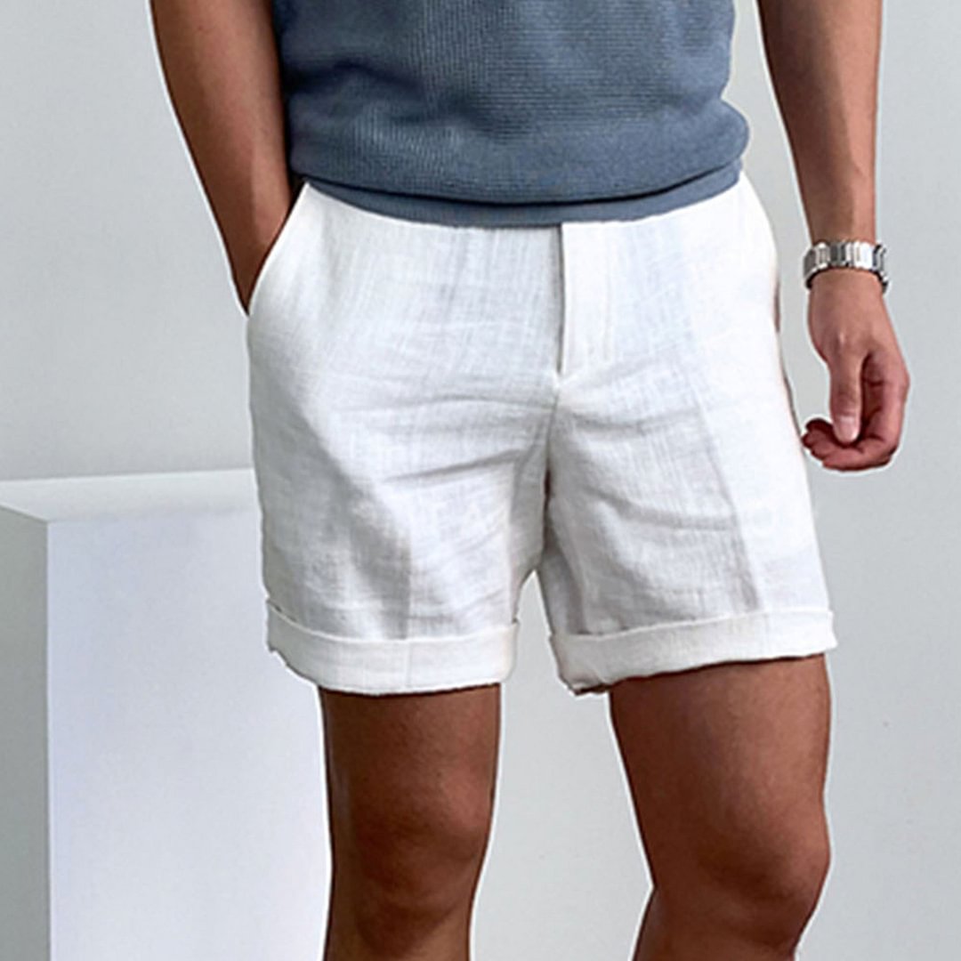 Gentleman Classic Plain Breathable Drawstring Linen Shorts、、URBENIE