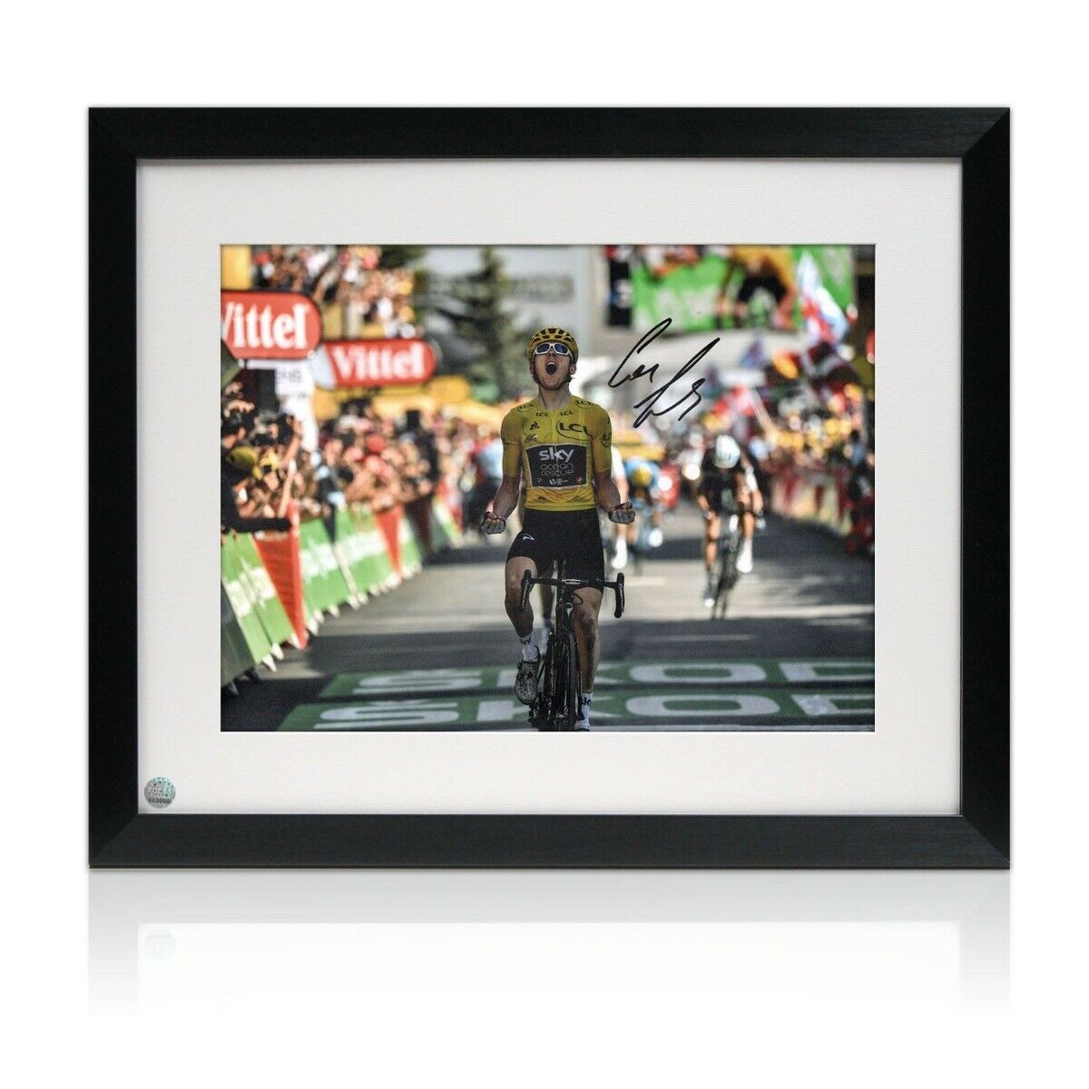 Geraint Thomas Signed Tour De France Photo Poster painting: Alpe D'Huez Finishing Line Framed