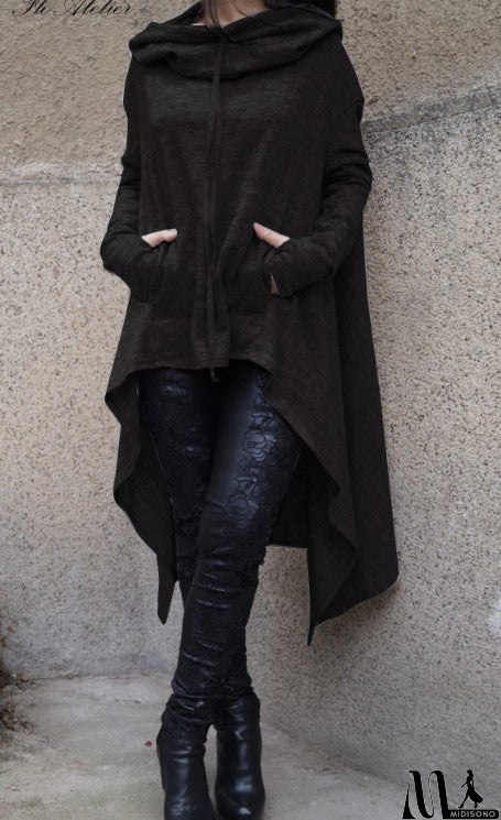MidiSono - Irregular Hooded Sweater Top
