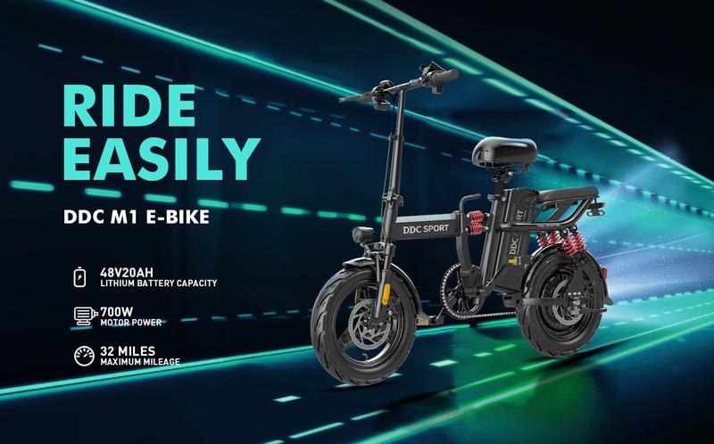 Product Introduction of DDC M1 Budget Electric Bike for Adults.Powerful Folding Ebike. Removable Battery.14-inch Tires. Commuting E-Bike With Basket.Cheap Ebike for gift.Summer Outdoor Sports.Unisex.Votorcycle Riding.Motorcycle use Adventurous Rider.Street use Matte Black ebike 6
