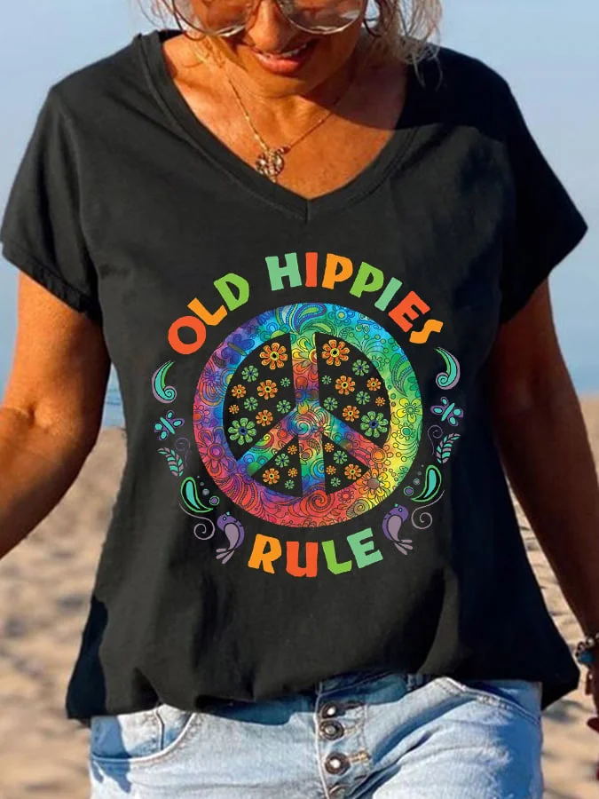 Women's Old Hippies Rule Peace T-Shirt