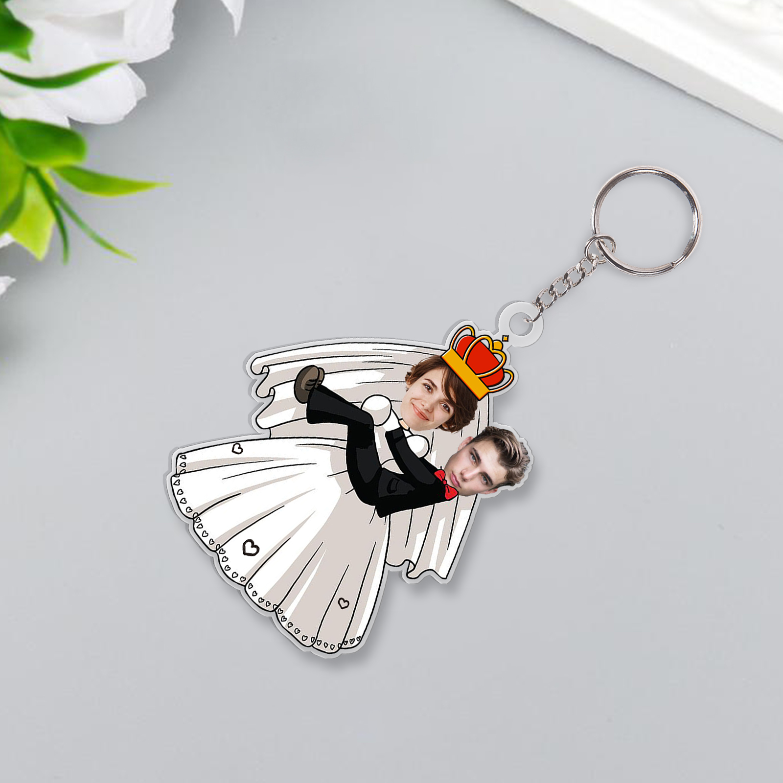 Custom 2 Photos Acrylic Keychain Wedding Dress Keychain Creative Personalised Gift for Couples-Jessemade AU