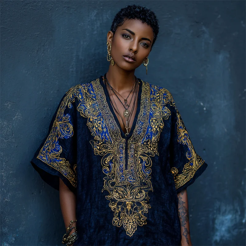Elegant Royal Ancient Egyptian Embroidered Linen Tunic