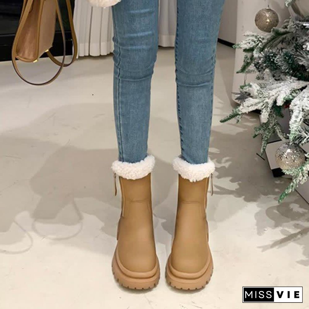 Chic Round Toe Plush Martin Boots