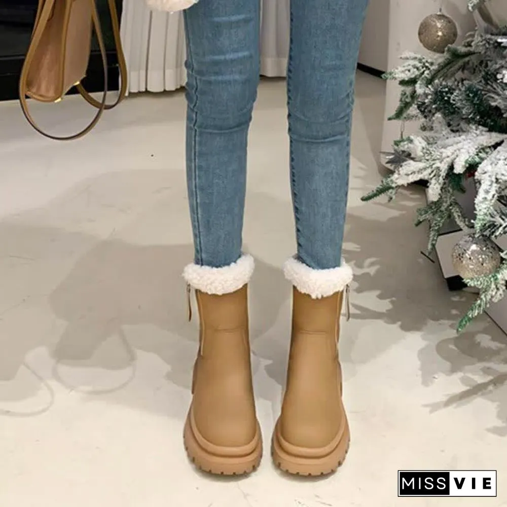 Chic Round Toe Plush Martin Boots