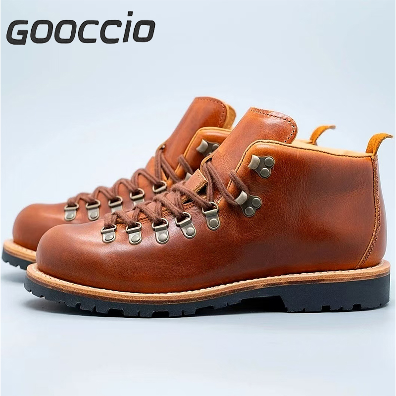 SB192 Oil-Waxed Cowhide Mid-Top Mountain Light Work Boots For Men  GOOCCIO   