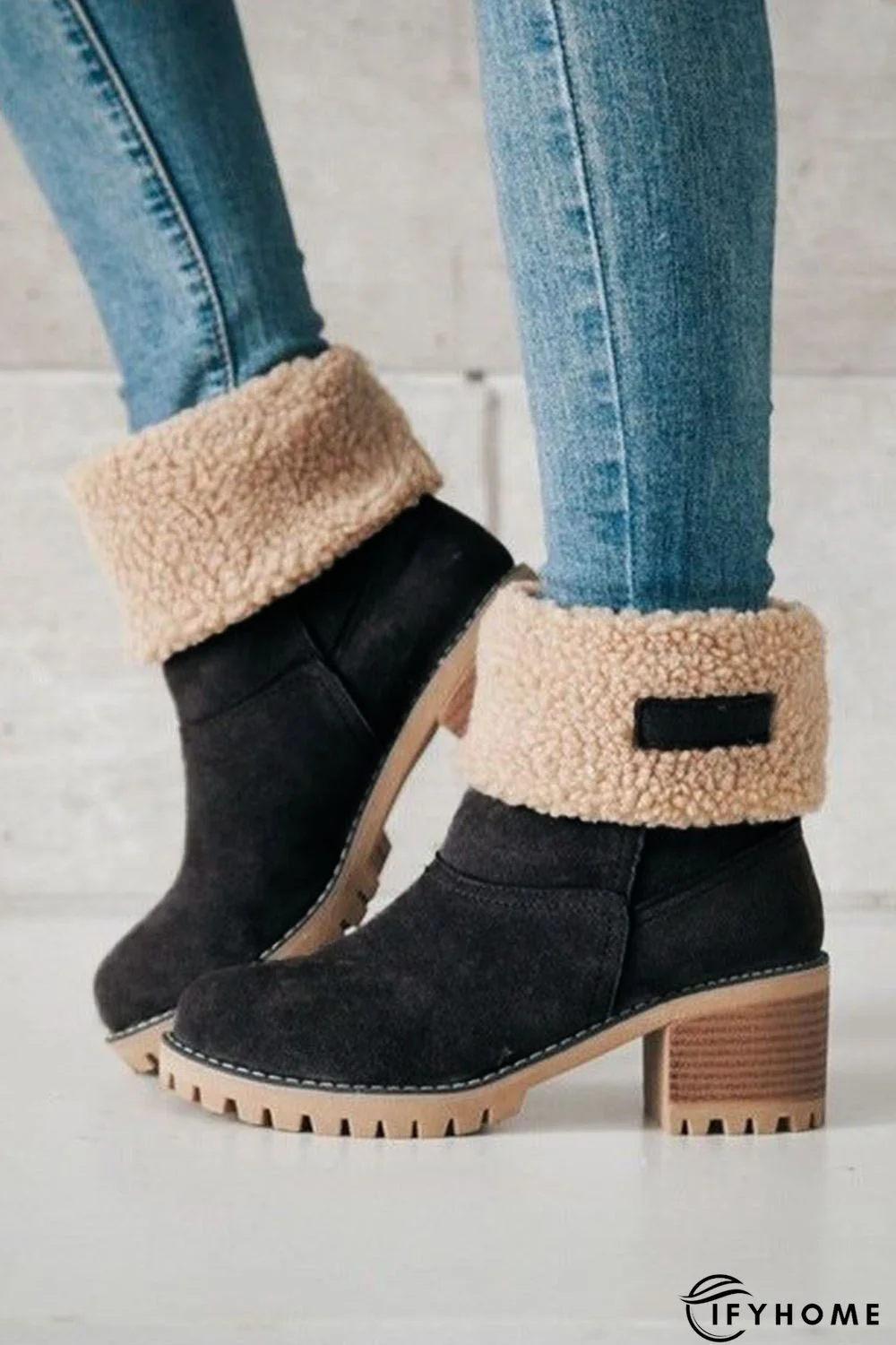 Black Winter Fleece Lined Boots | IFYHOME