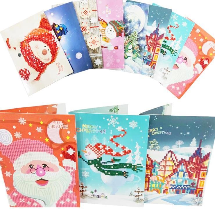 8pcs 5D DIY Drill Diamond Painting Greeting Card Birthday Xmas Party Gifts