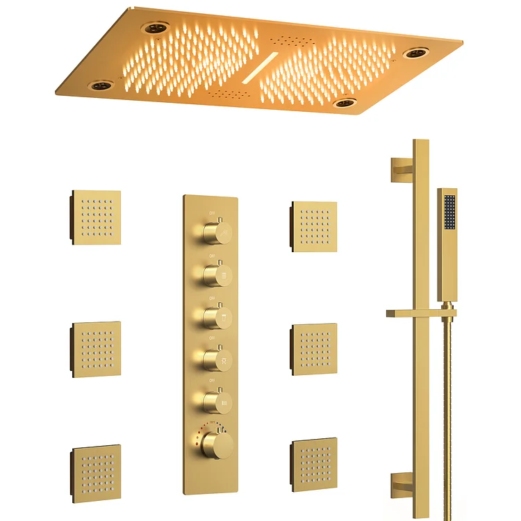 EVERSTEIN Luxury Thermostatic LED Music Shower System in Brushed Gold SFS-1053-GD