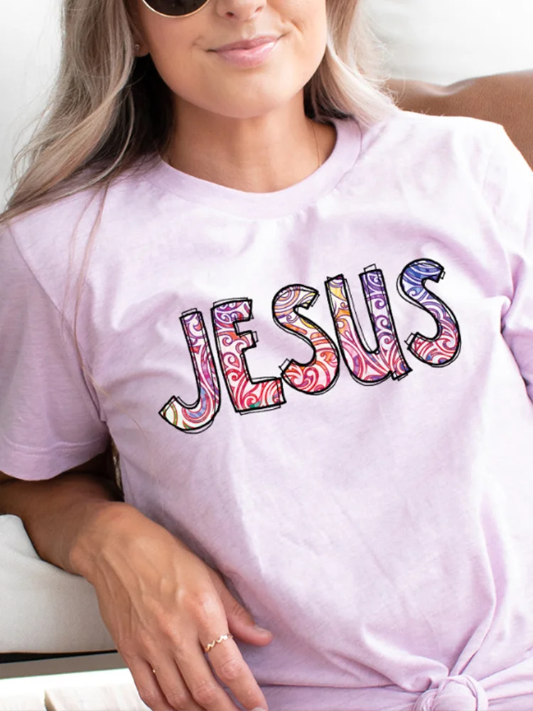 Jesus Print Casual Crew Neck Short Sleeve T Shirt
