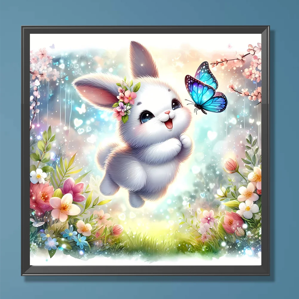 Full Round Diamond Painting 30*30cm - Rabbit And Butterfly