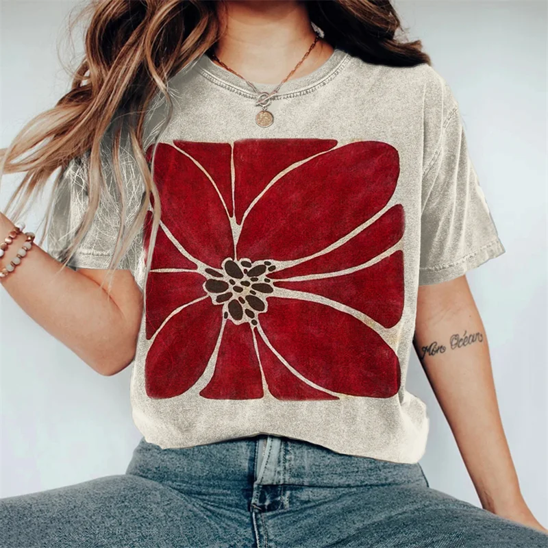 Classy Flower Square Lino Art Washed T Shirt