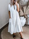 Solid Color Short Sleeves Midi Dress