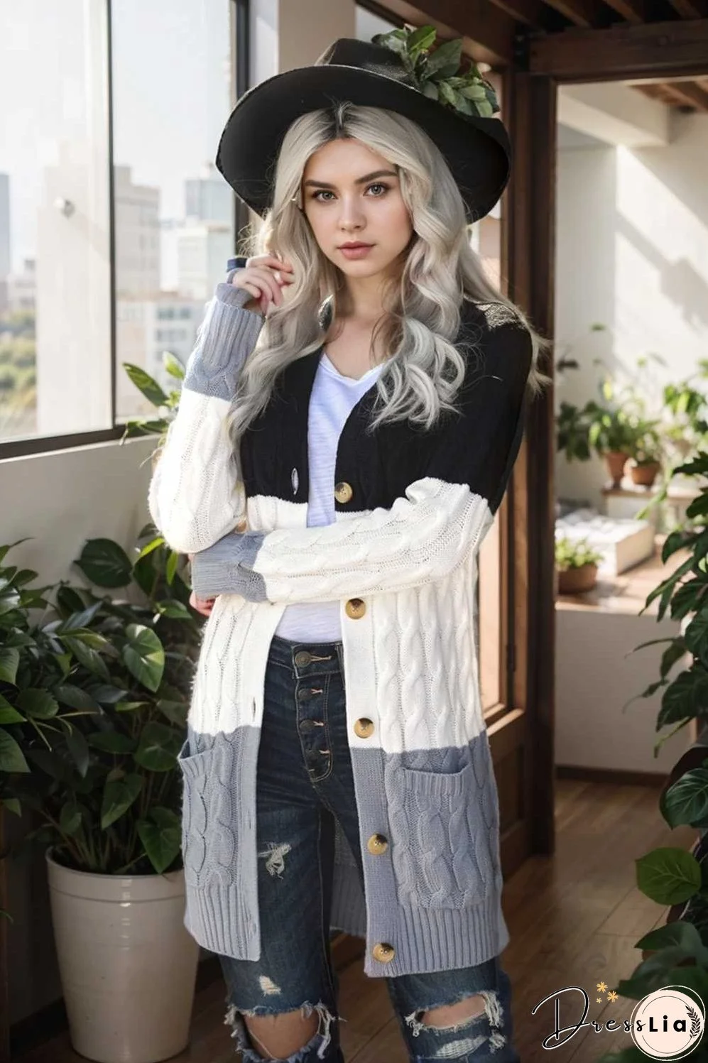 cozy cable knit button front long sleeve cardigan