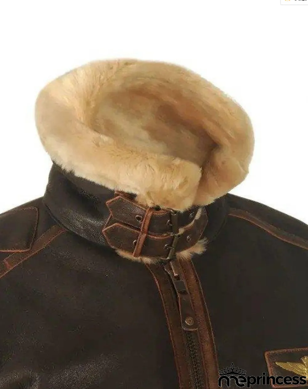 Fall/Winter Brown Turndown Collar Zippered Scoop Pockets Zippered Fit Youth Casual Jacket