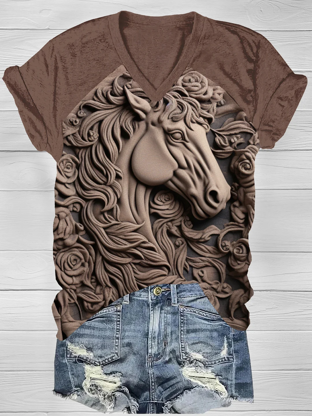 Retro Art Horse Printed T-Shirt