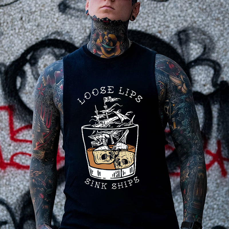 LOOSE LIPS SINK SHIPS Skull in the Bottle Black Print Vest