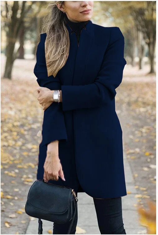 Autumn Winter 2021 Women Long Wool Coat Jackets Casual Fashion New Solid Color Stand Up Collar Casaco Feminino Long Sleeve Chic