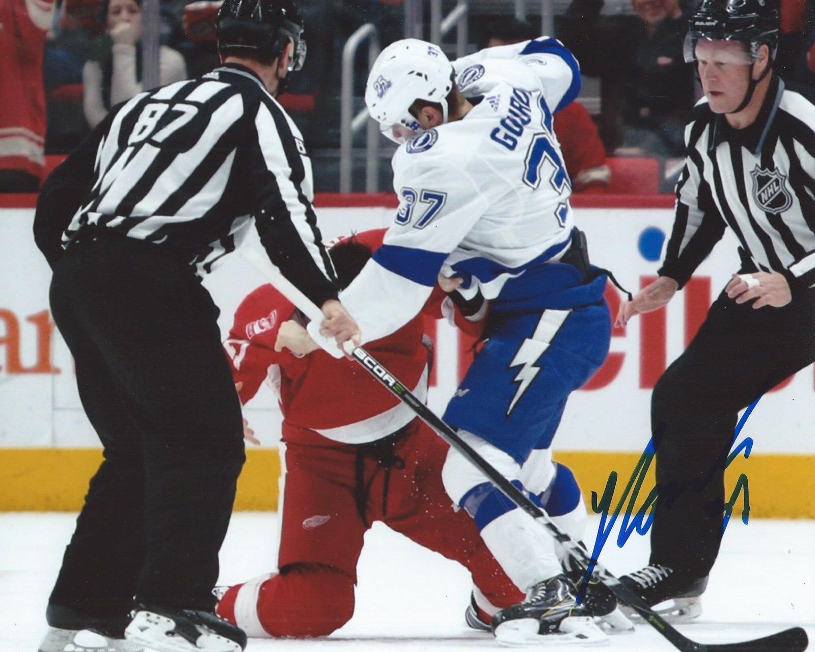 Yanni Gourde Signed 8x10 Fight Photo Poster painting Tampa Bay Lightning Autographed COA