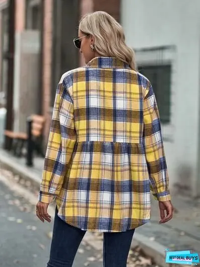 Plaid Button Up Dropped Shoulder Shirt