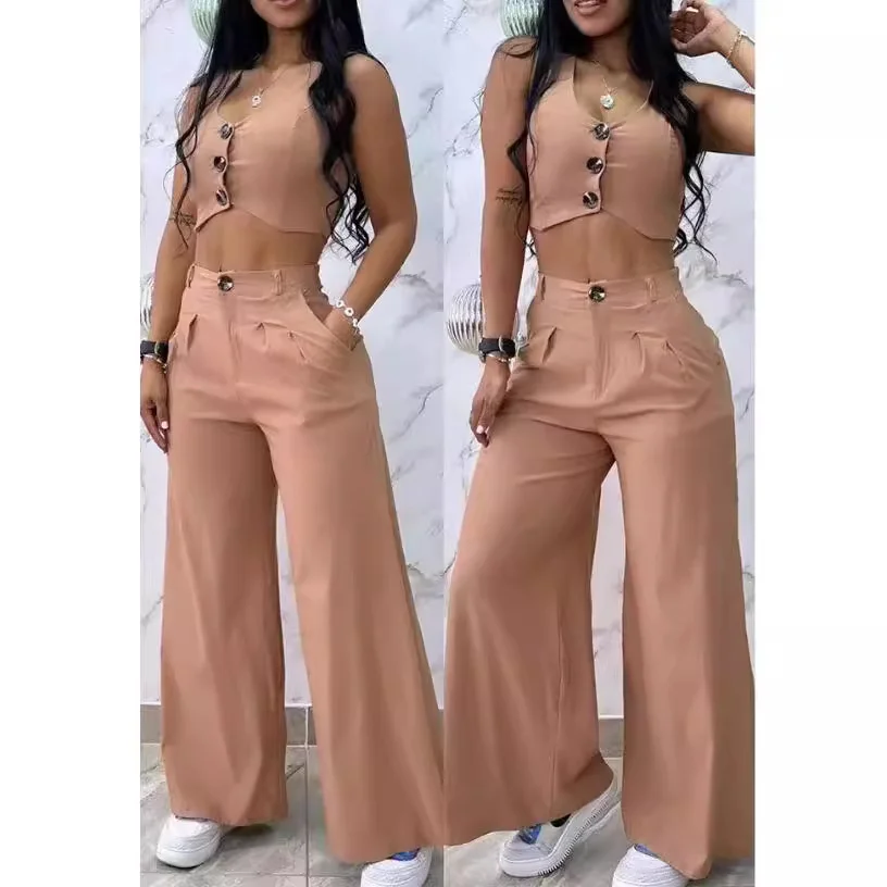 Uveng Uveng New Fashion Khaki Short Vest Vest Suit Casual Wide-Leg Pants