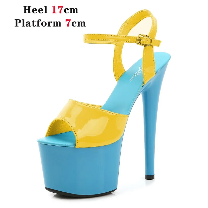 Qengg Mixed Color Shoes Stripper Heels Women Sandals Sexy Shoes Party Club Sandals 17 CM Platform High-heeled Wedding Shoes Pole Dance