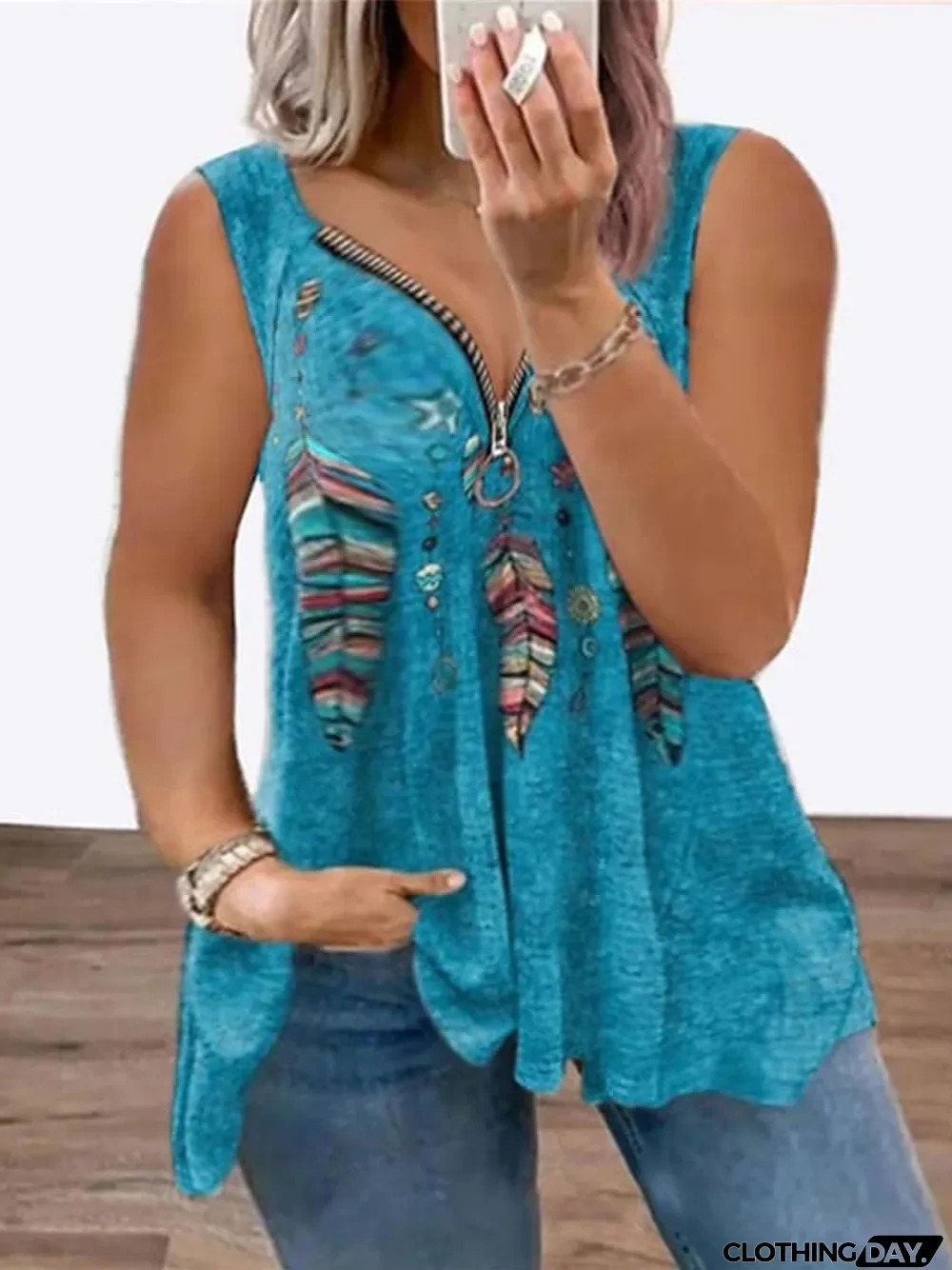 Women's Plus Size T shirt Tee Graphic Daily Going out Weekend Black Wine Purple Print Zipper Sleeveless Streetwear V Neck Regular Fit Summer Spring