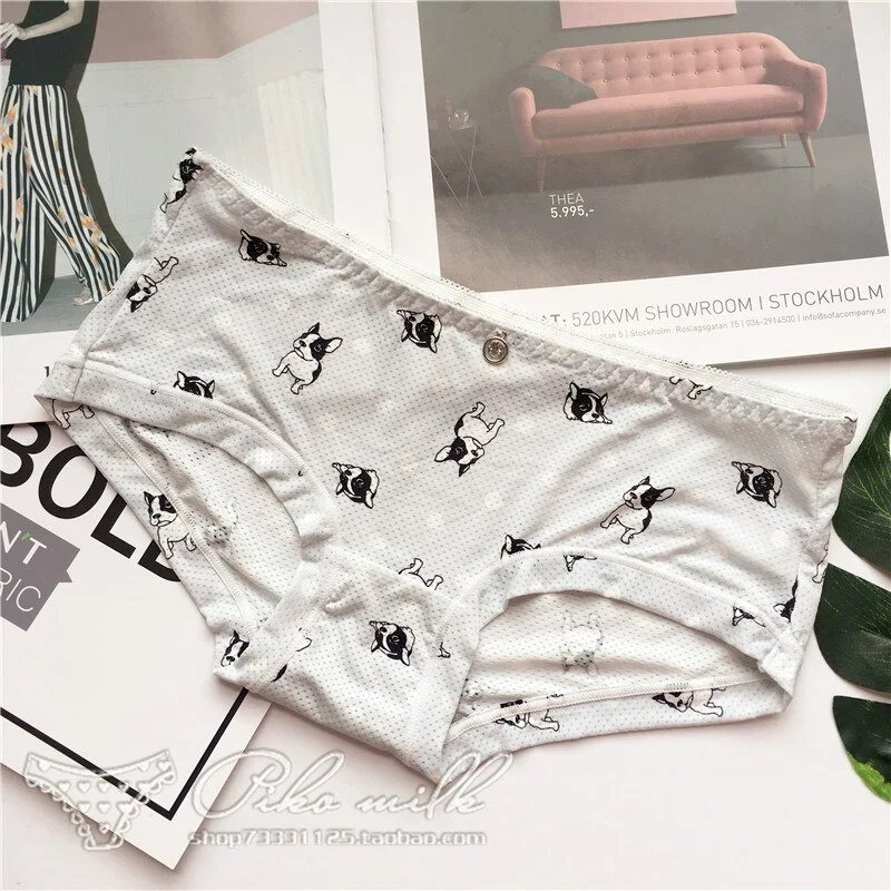 Billionm Colors Ice Silk Printing Cute Students Low Waist Cartoon Plaid Women's New Underwear Lolita Fruit Animal Fashion Panties Bow