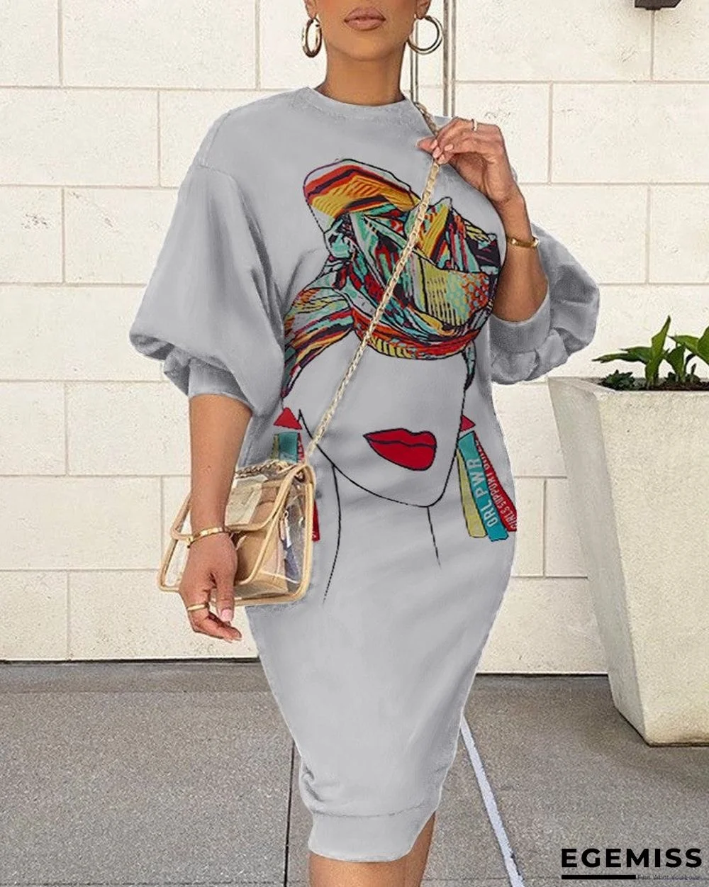 Lantern Figure Print O-Neck Sweatshirt Dress | EGEMISS