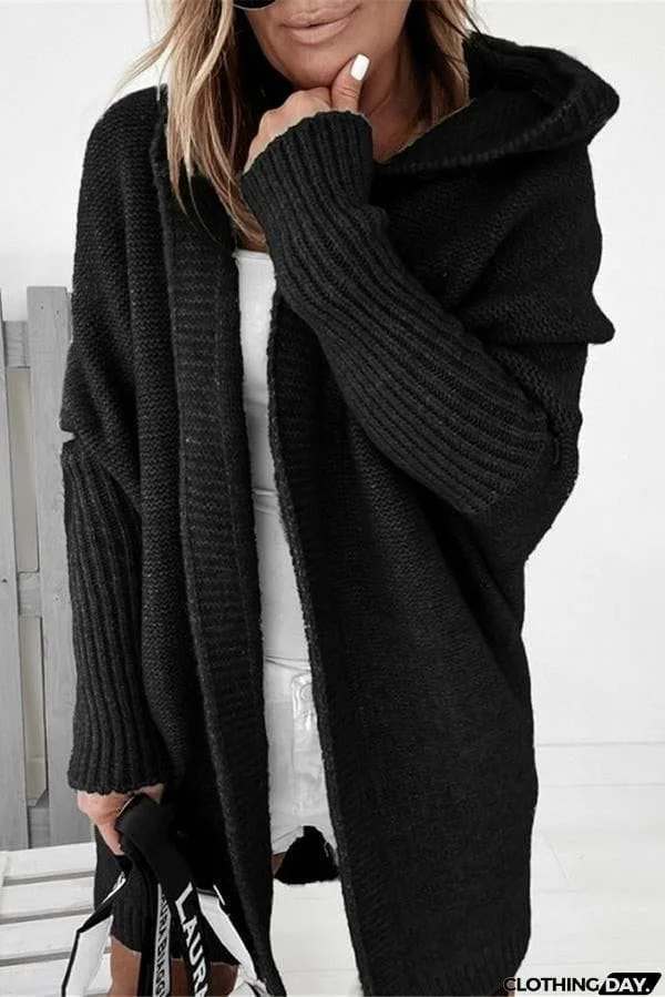 Solid Hooded Casual Cardigan