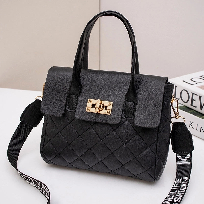 Women’s Small Pu Leather Solid Color Classic Style Square Lock Clasp Handbag