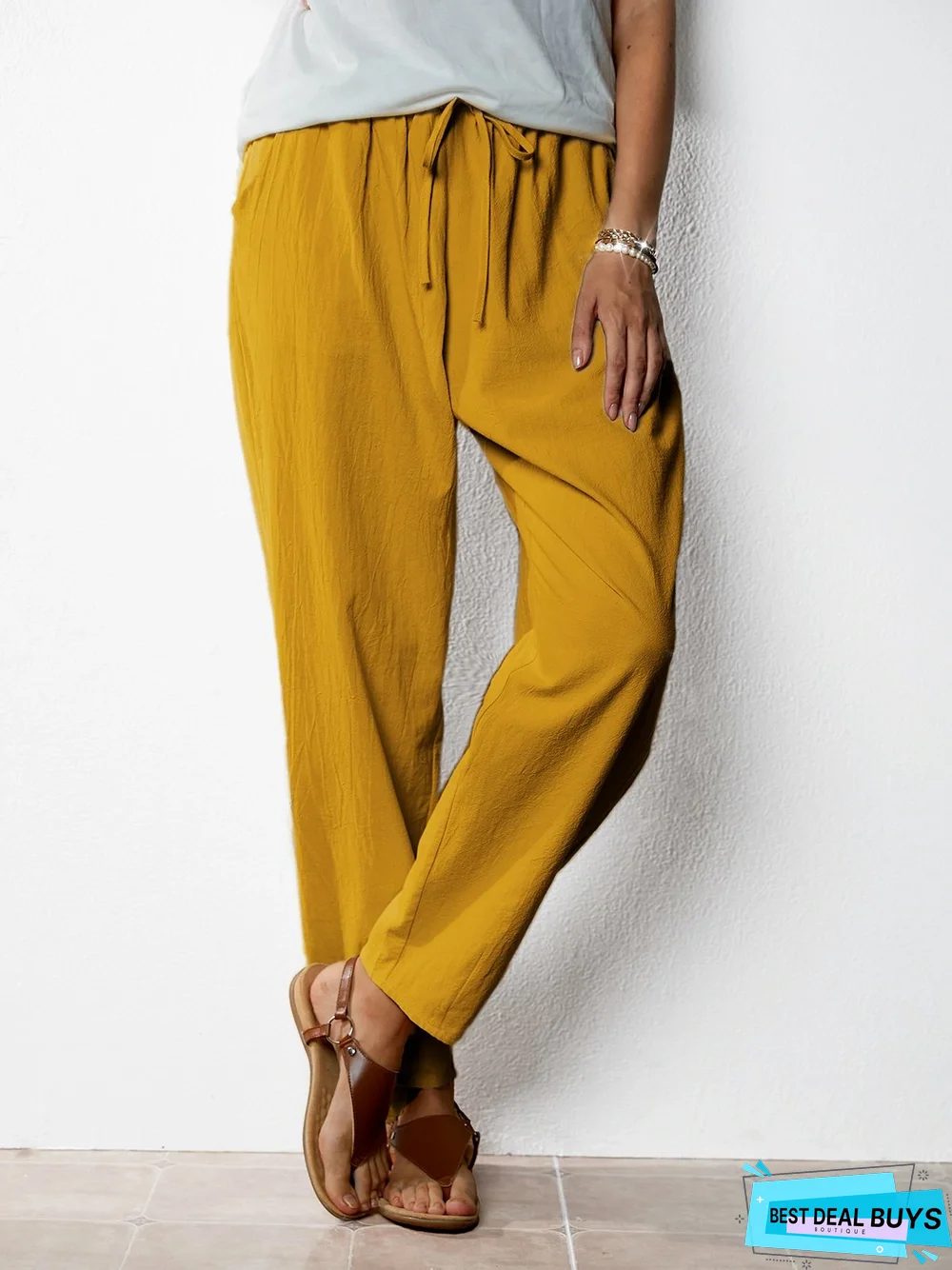 Loose Solid Cotton Linen & Cotton Bottoms