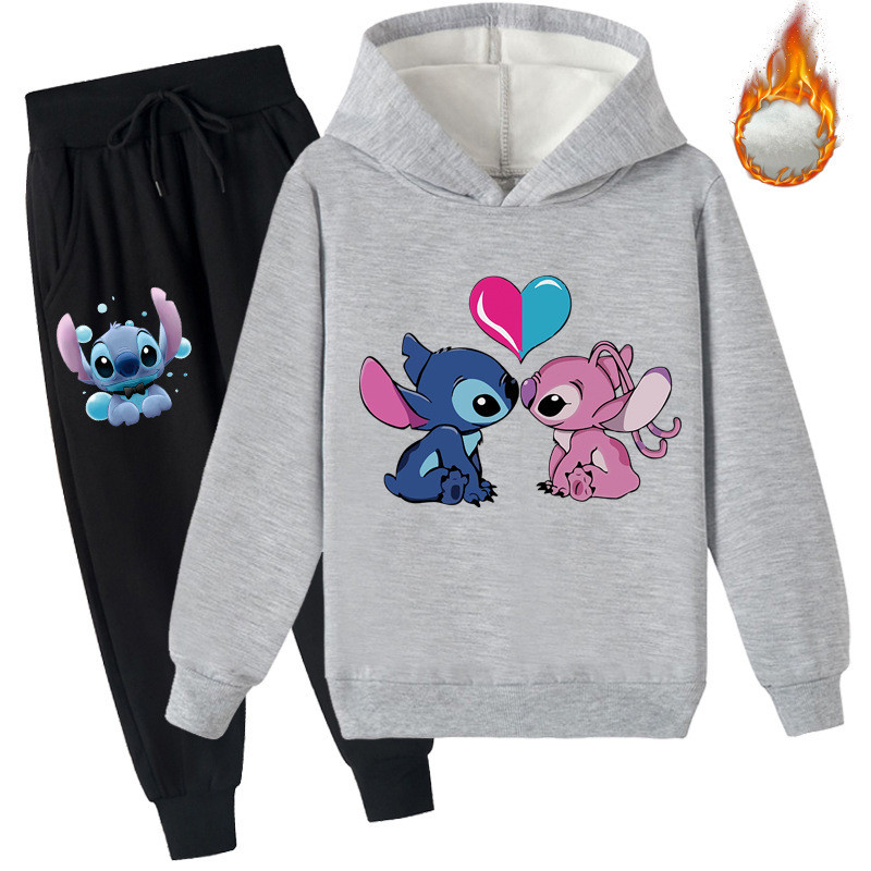 Mayoulove Stitch Fleece Hoodie and Trousers Set - Cute and Cozy Matching Outfit for Kids who Love the Lovable Blue Alien - Perfect for Playtime or Bedtime - Boys and Girls Stitch Clothing-Mayoulove
