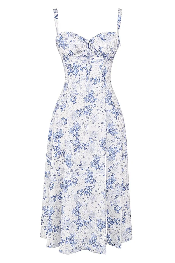CARMEN PRINT BUSTIER SUNDRESS- Blue