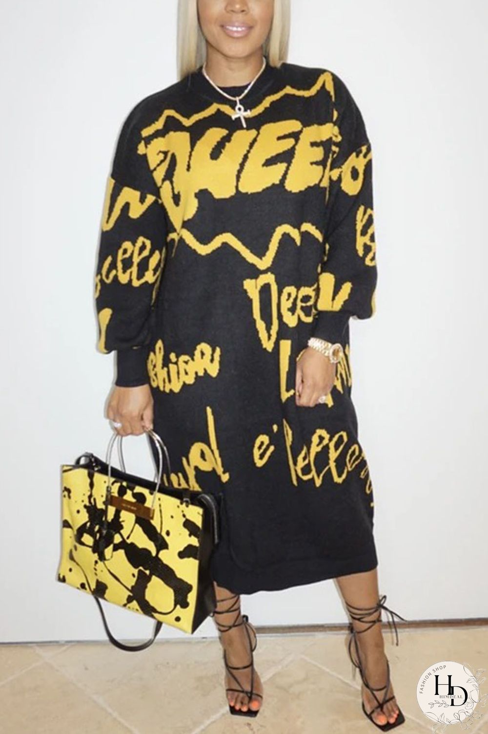 Red Polyester Spandex Air Layer Fabric Letter Print Letter Basic O Neck Long Sleeve Mid Calf Straight Dresses