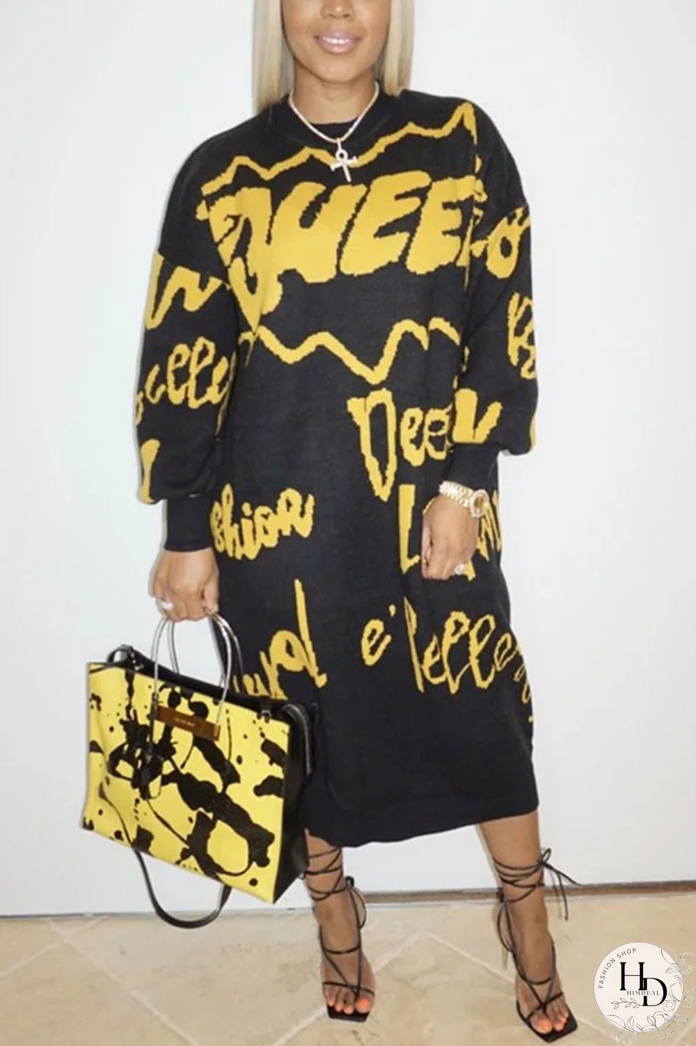 Red Polyester Spandex Air Layer Fabric Letter Print Letter Basic O Neck Long Sleeve Mid Calf Straight Dresses